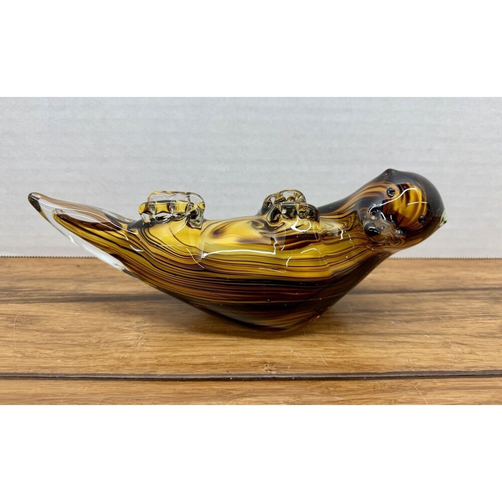 Dynasty Gallery Vinci Hand Crafted Glass Otter Paperweight Tiger Stripe Pattern
